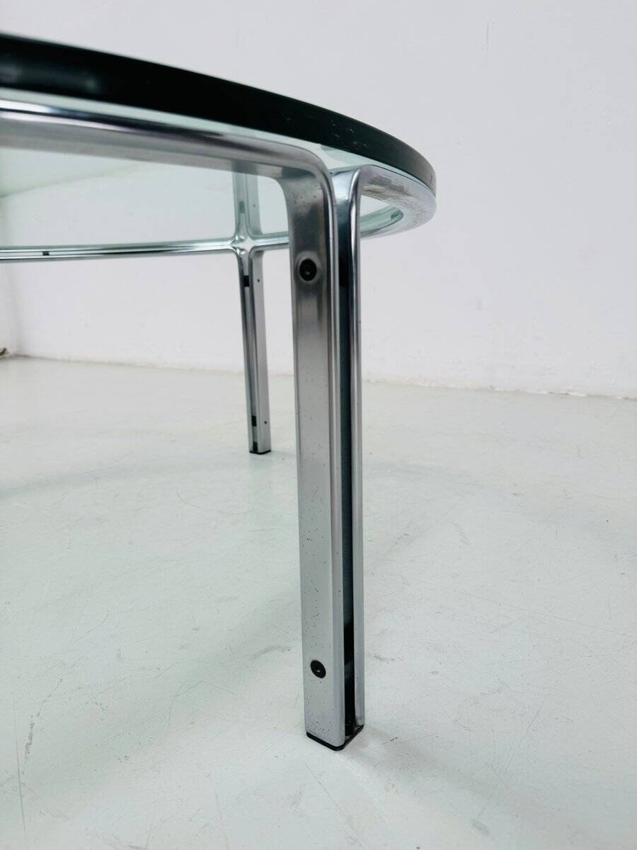 Table basse ronde vintage en verre et acier, signée Horst Brüning pour Kill International, années 1960