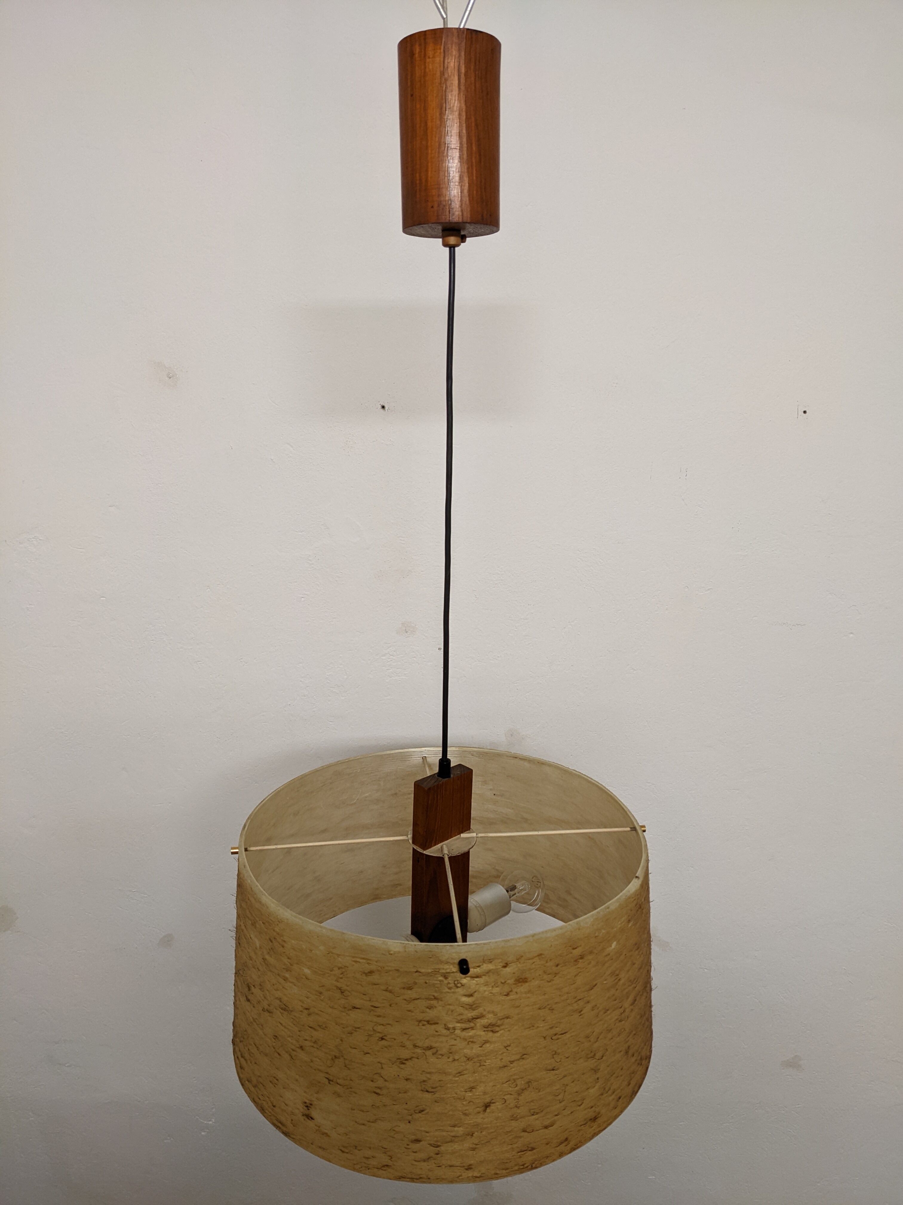 Danish teak and fiberglass pendant lamp from the 50s/60s