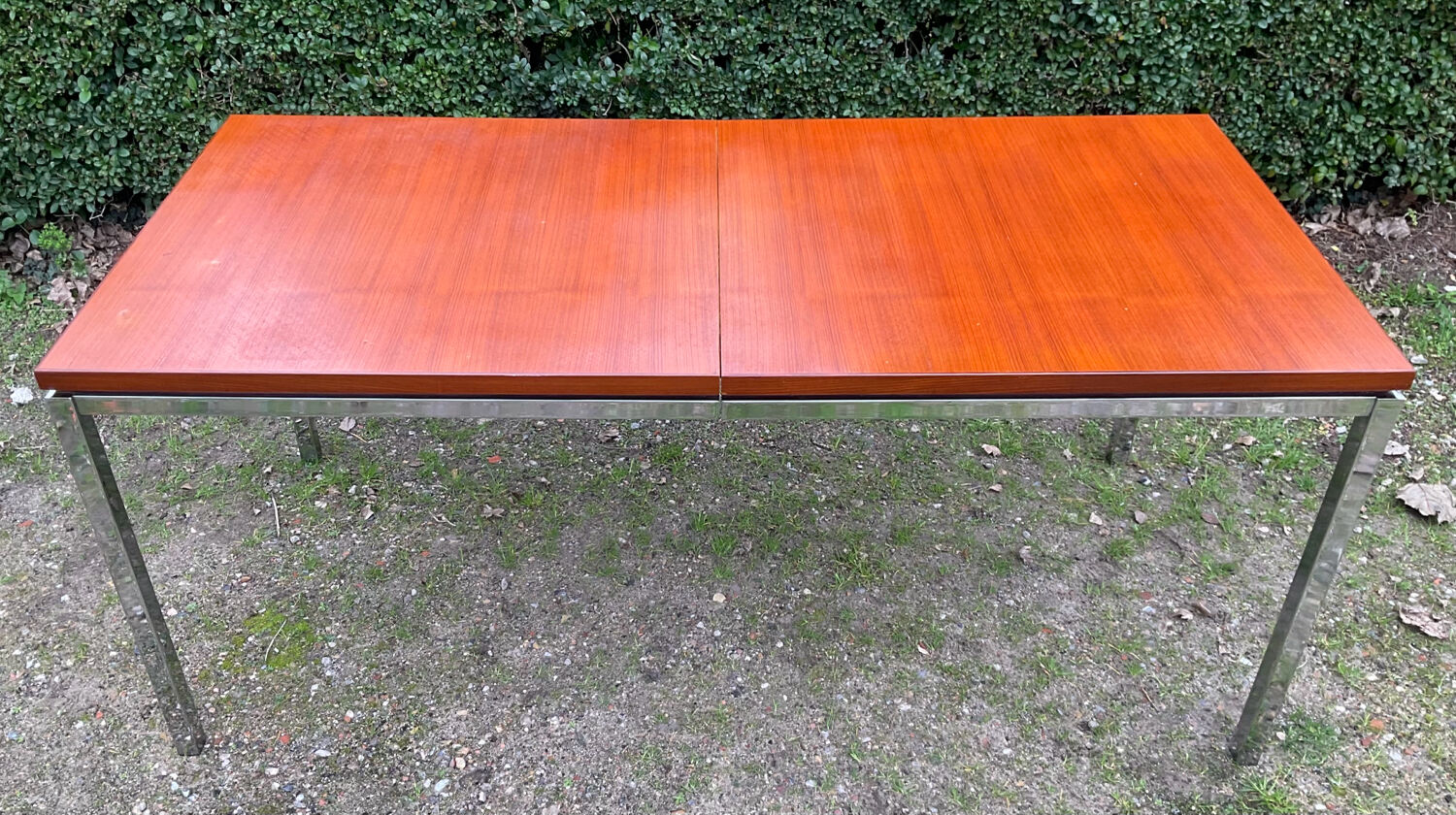 Vintage teak and chrome metal dining table