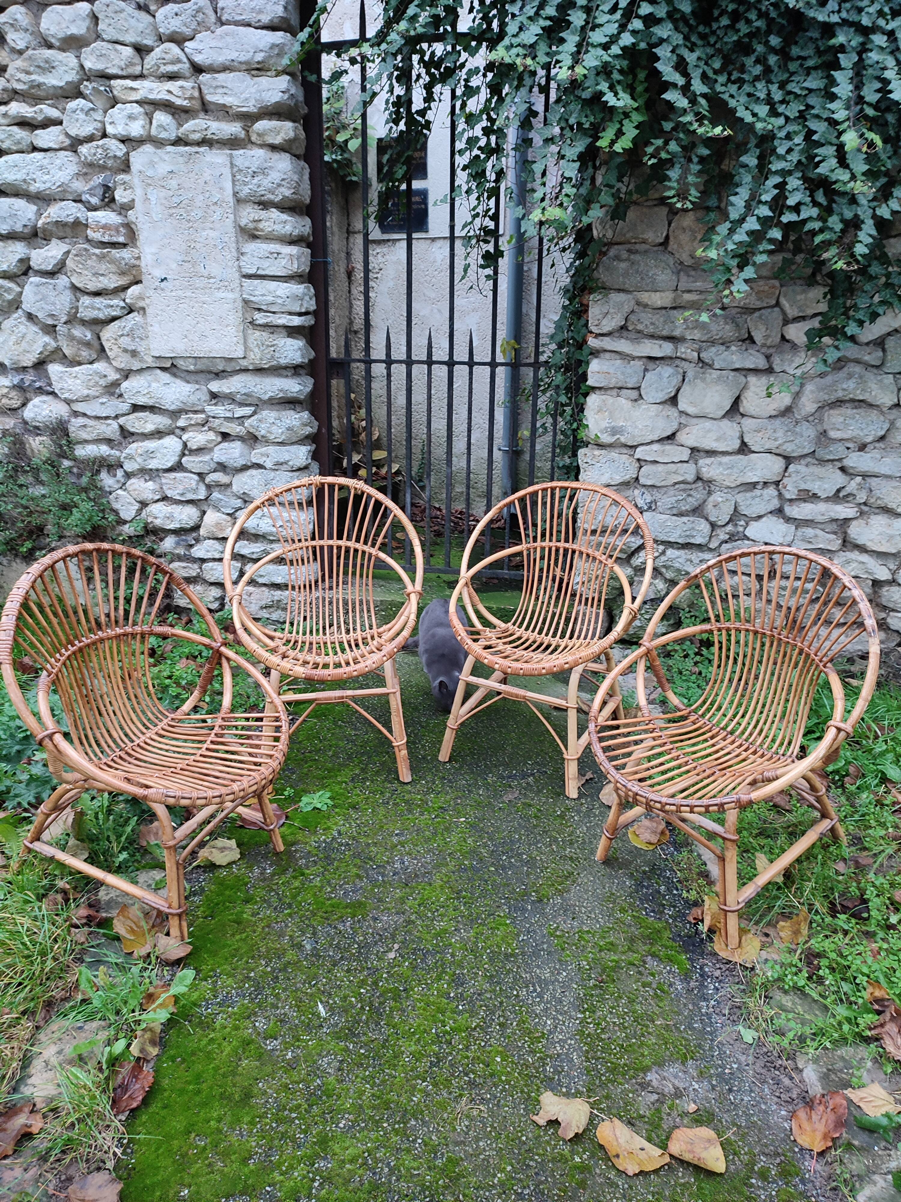 Suite of 4 vintage basket armchairs 1960