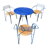 Garden furniture set by "Pascal Mourgue", a table and 3 chairs, 1980s
