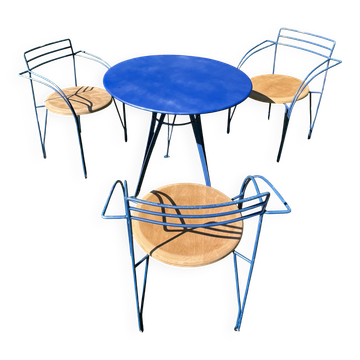 Garden furniture set by "Pascal Mourgue", a table and 3 chairs, 1980s