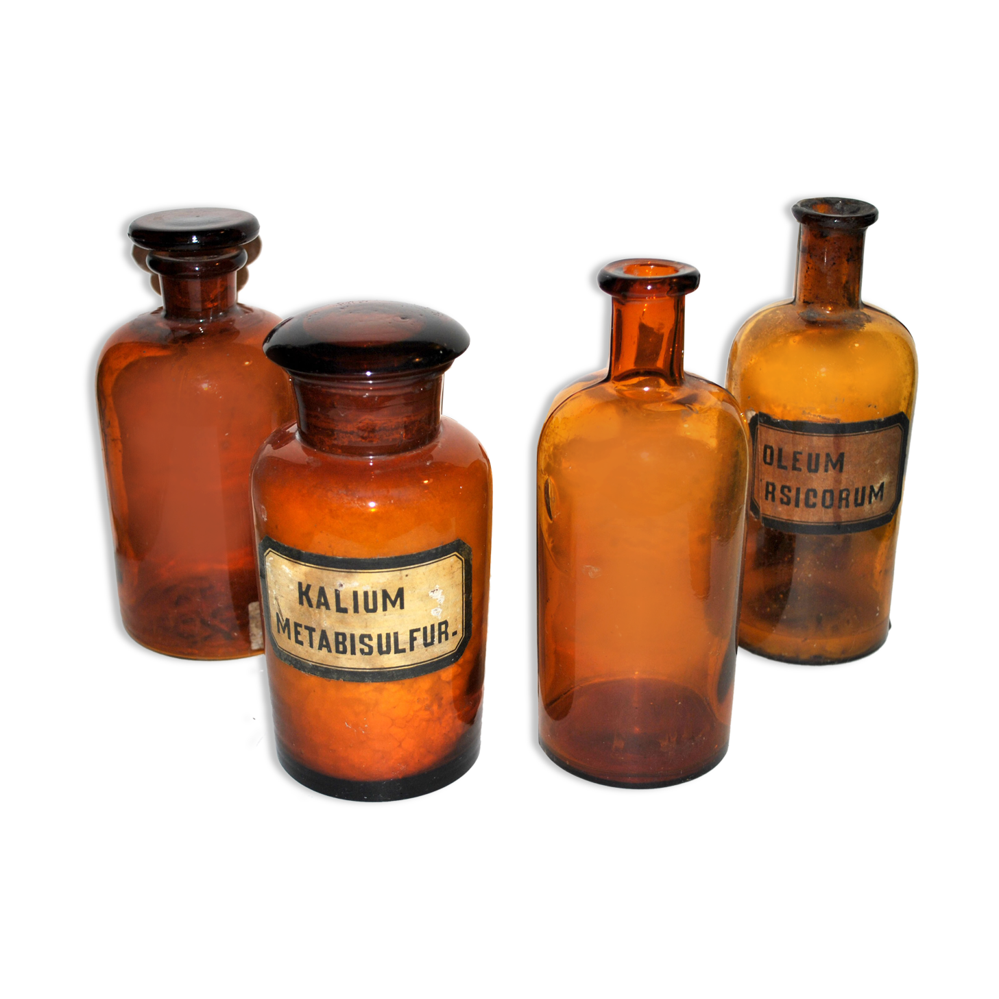 Set of 4 old brown glass apothecary bottles - Lab pharmacy bottle