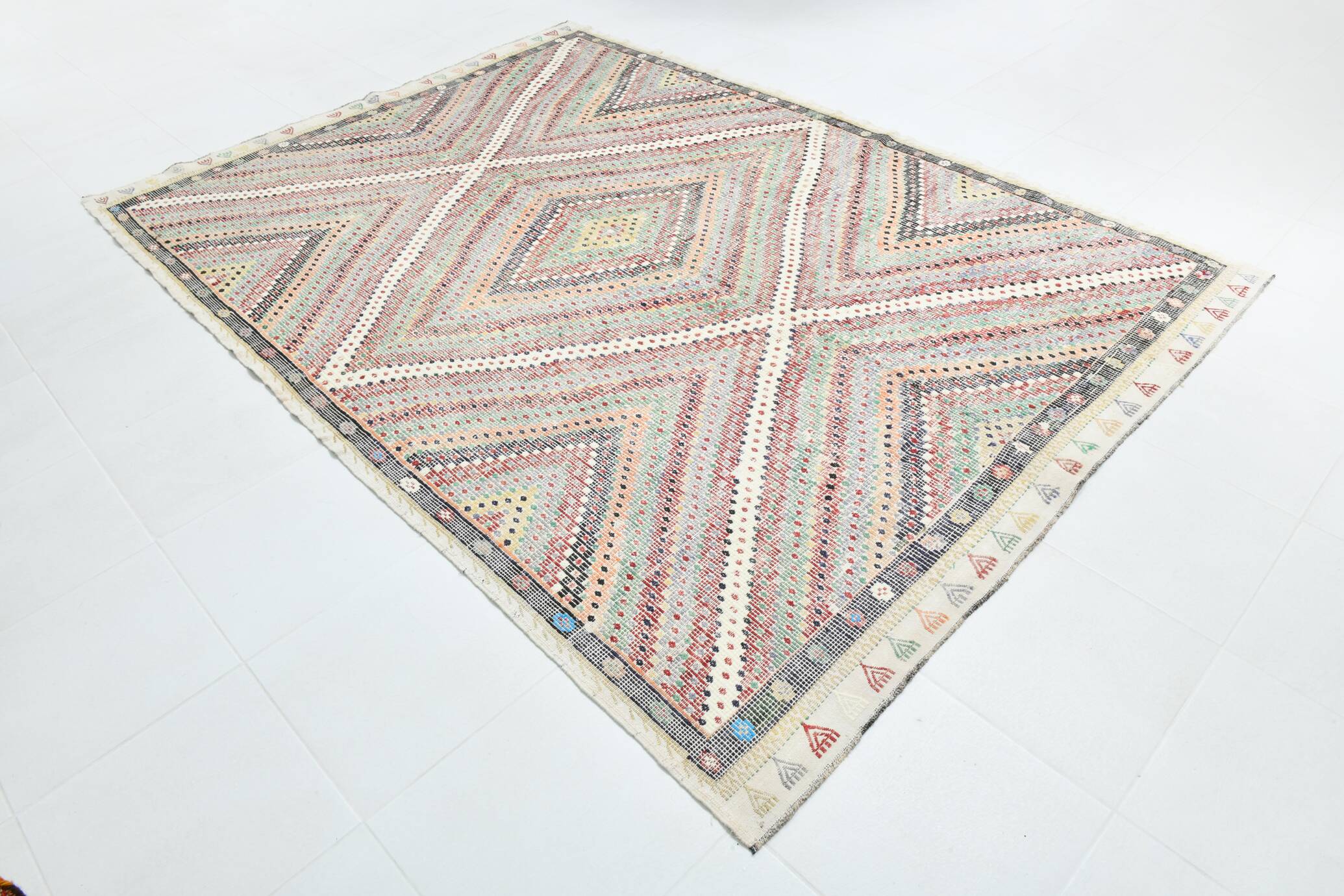 7x10 Large Kilim Rug Colorful Design, 210x292 Cm