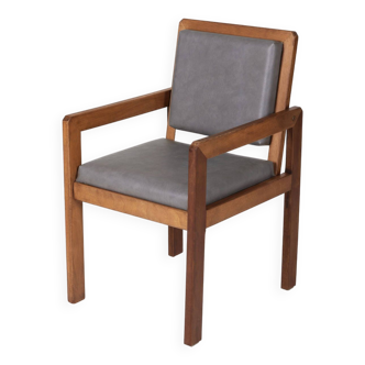 Fauteuil en bois et cuir André Sornay