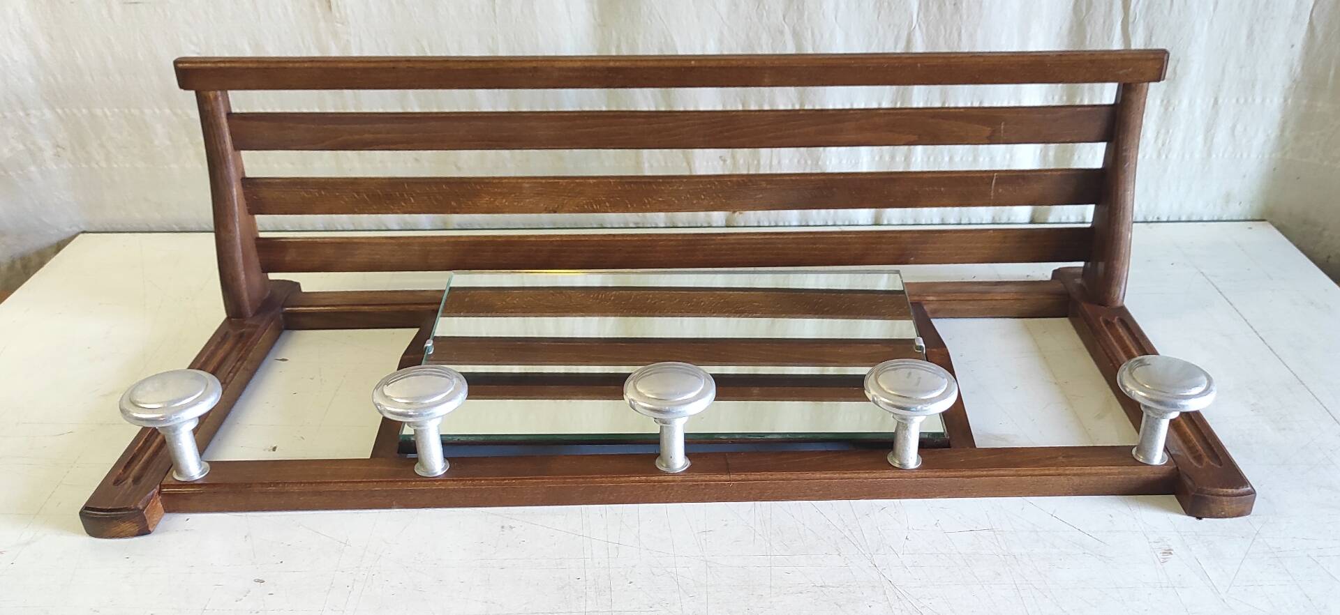 Solid wood and chrome metal coat rack - mid 20th century.