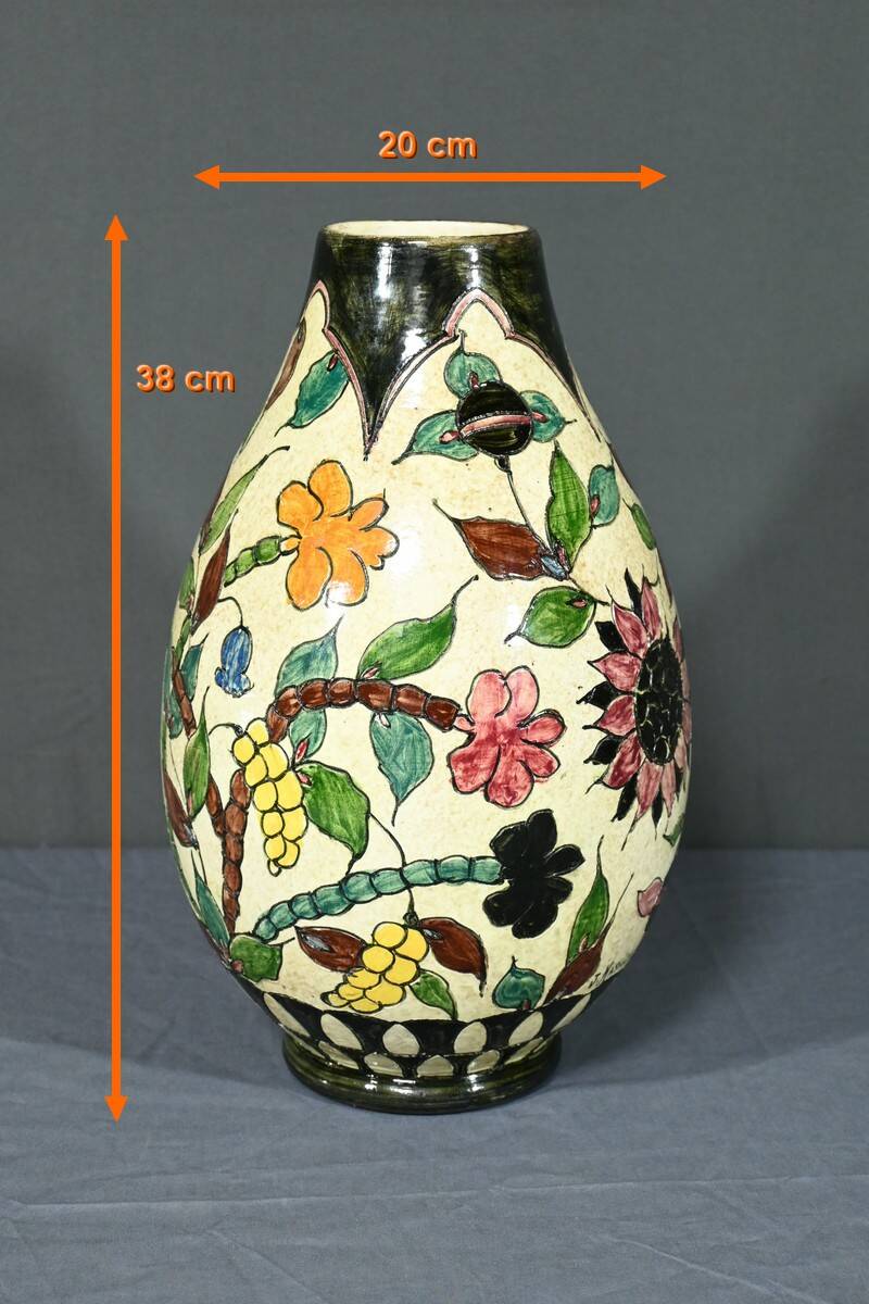 Vase en Faïence Polychrome, signé J.Massier, Vallauris – Début XXe
