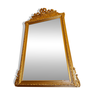 Grand miroir bizauté Cadre doré représentant des roses