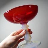 Red Venetian blown glass coupe on a foot with opaline and vintage soap bubble.