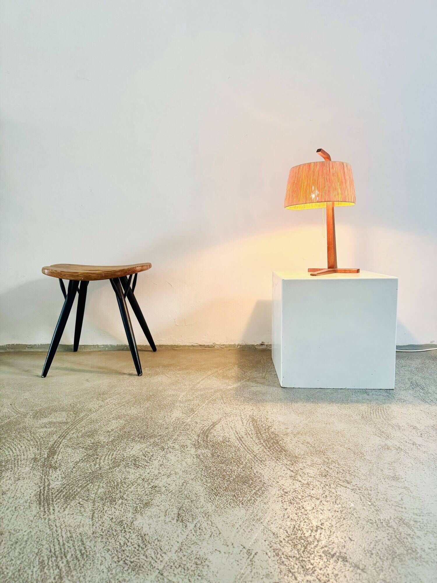 Natural Fibre & Teak Wood Table Lamp By Ib Fabiansen For Fog & Mørup, Denmark 1950S