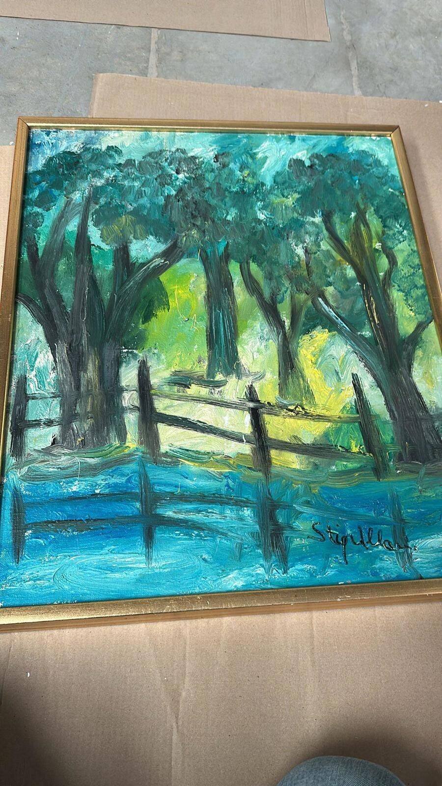Original Swedish Oil On Canvas – “Forest Gate” By Stig Allan – Vintage & Framed – 57 × 49 Cm