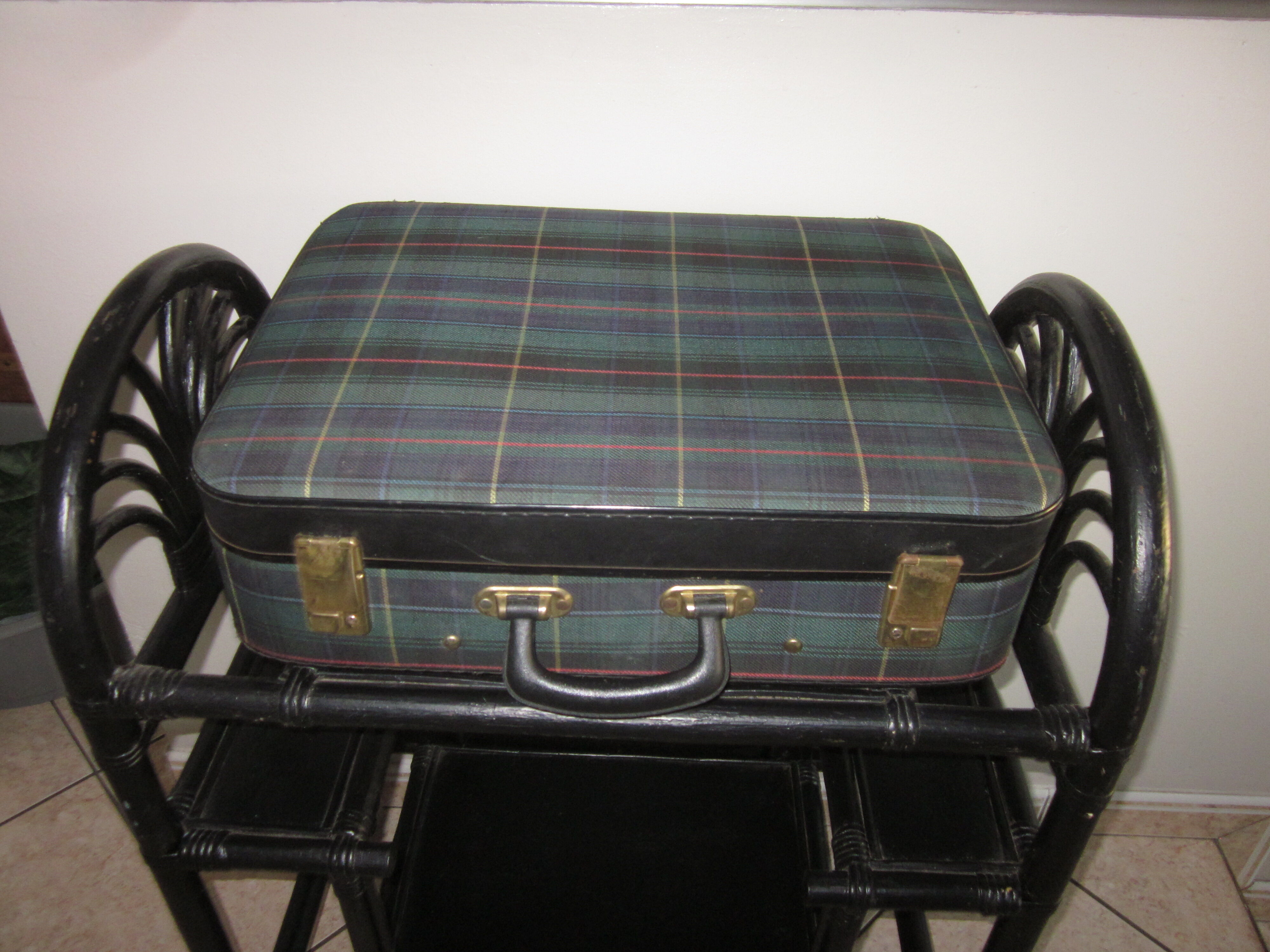 Vintage suitcase scottish fabric