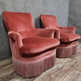 Pair of pink velvet frog armchairs – Napoleon III period