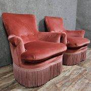 Paire de fauteuils crapauds en velours rose – époque Napoléon III