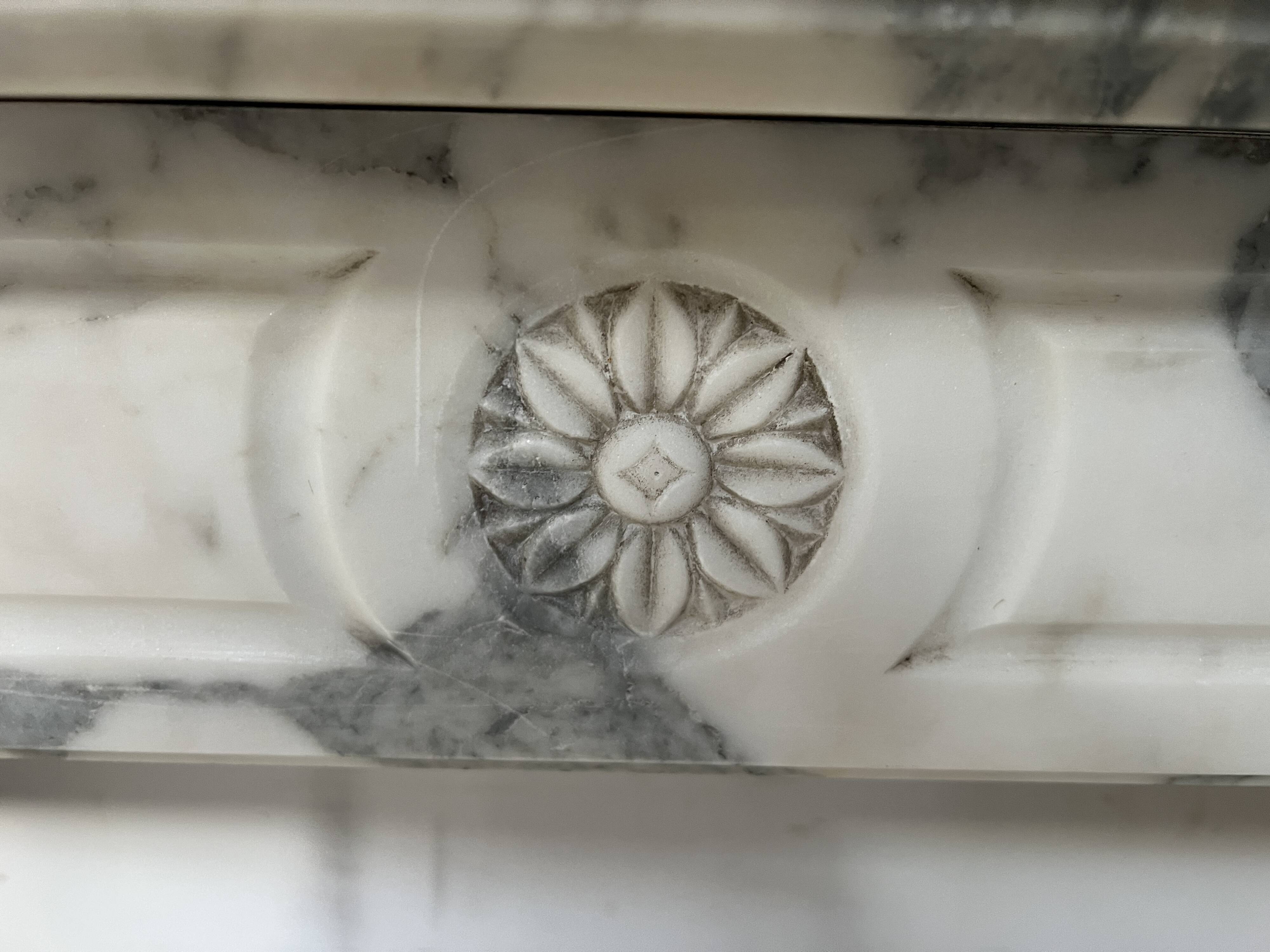 Louis XVI Style White Veined Carrara Marble Fireplace 19th Century