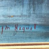 Oil on animated marine panel, moored boats signed Noquet