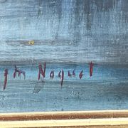 Huile sur panneau marine animée, bateaux amarrés signé Noquet