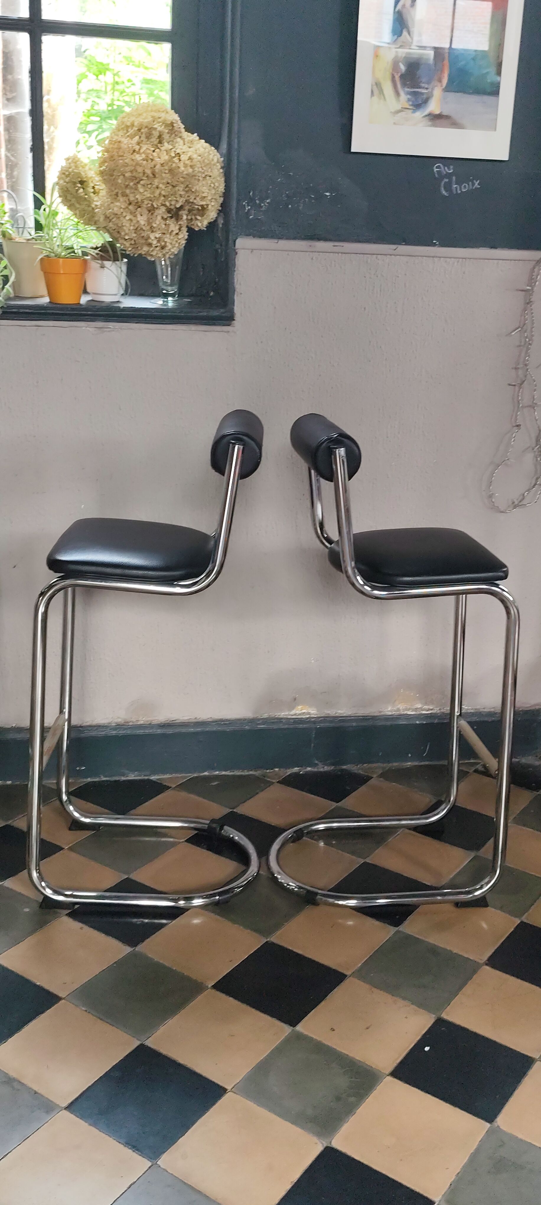 Chaise tabouret de bar chrome 1980