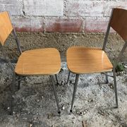 Pair Chair Feet Compass Metal Chrome + Formica Brown 70s Vintage