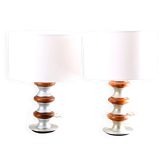 Paire de lampes de table rares en bois et métal, Suède, 1970