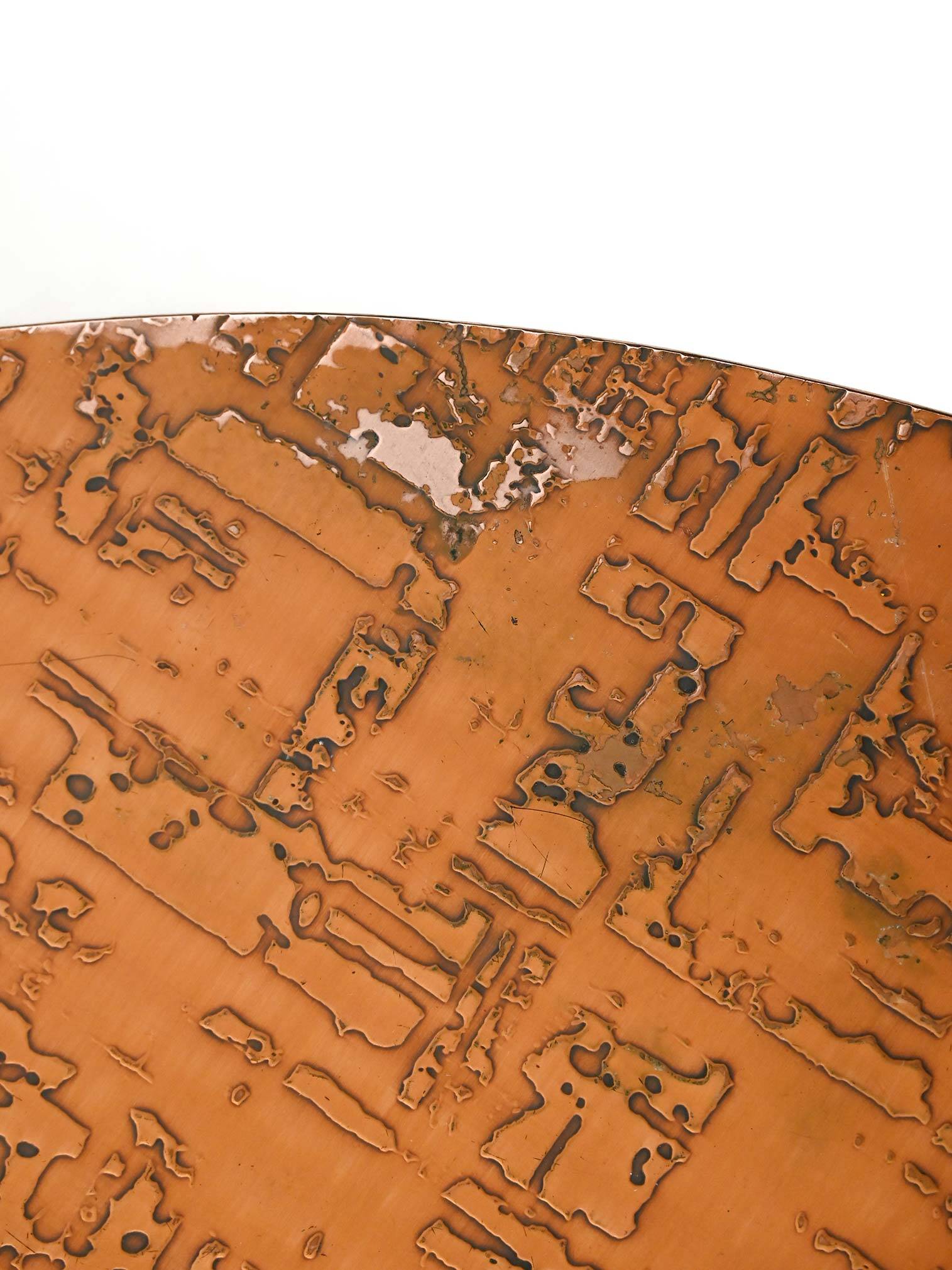 Scandinavian round bamboo and copper coffee table