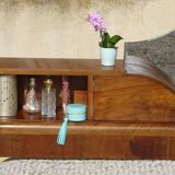Cozy set and Art Deco bed in solid walnut
