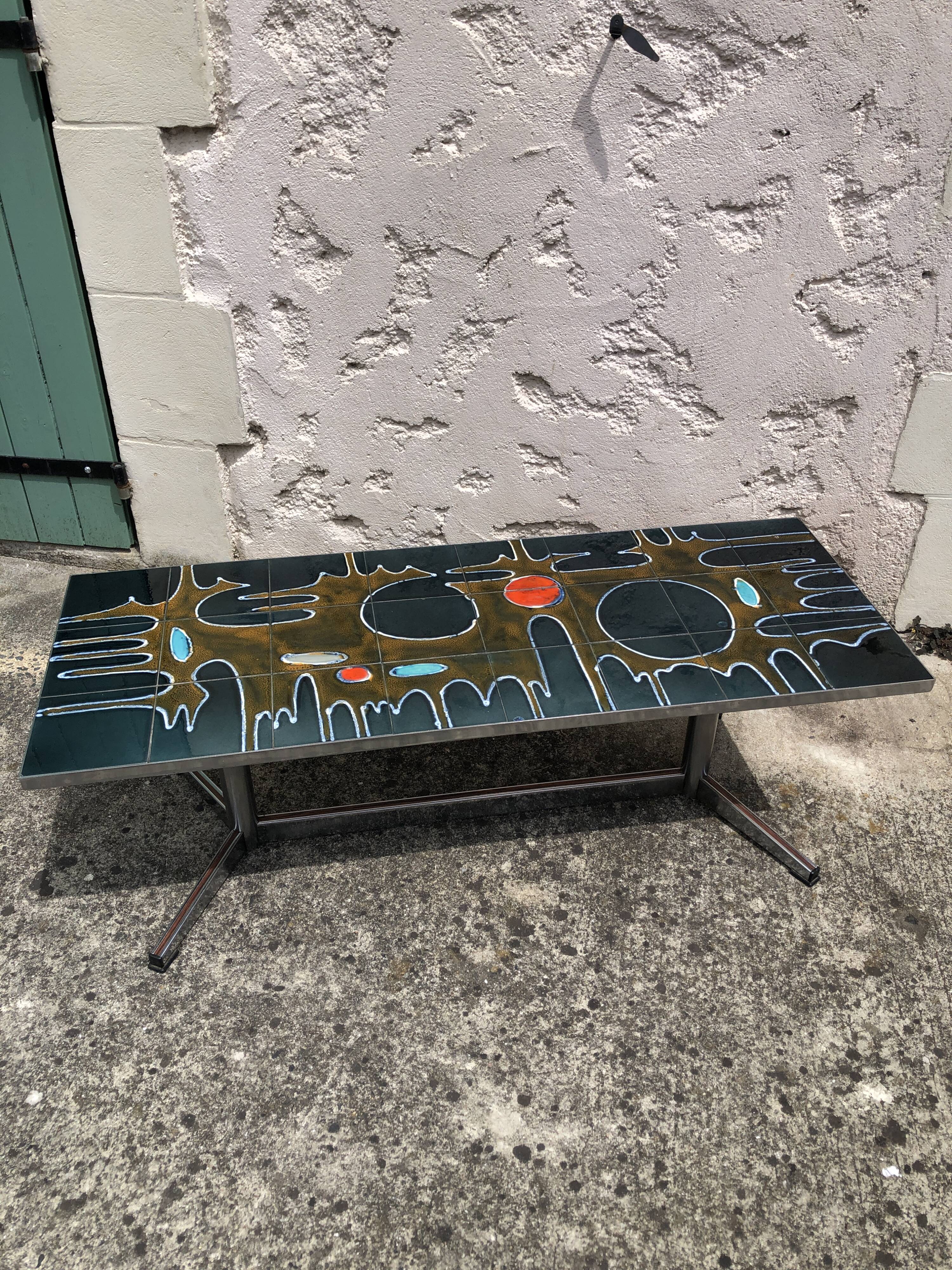 Ceramic and chrome coffee table, 1970
