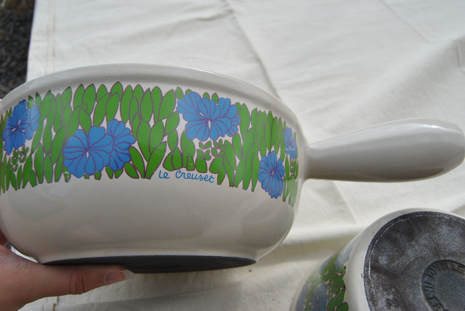Set of 2 pans Le Creuset blue/green pattern 70s