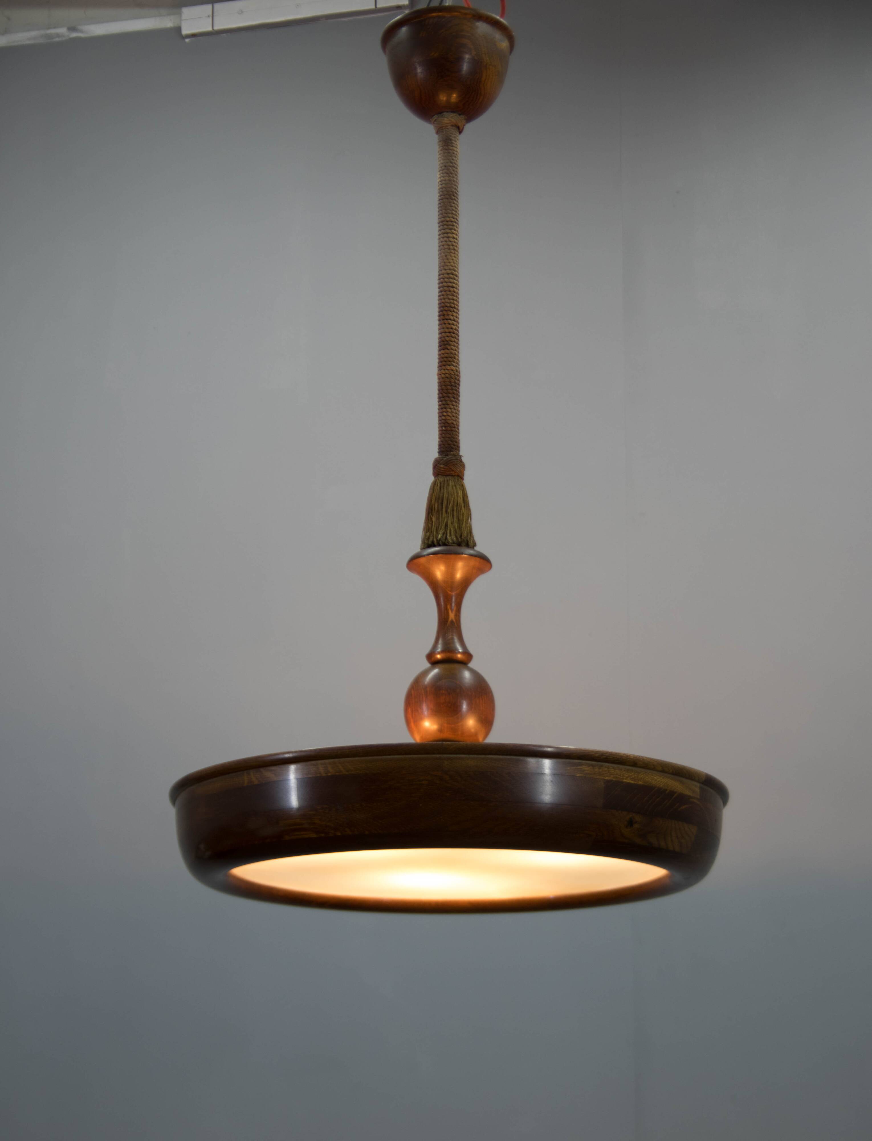 Large Wooden Art Deco Chandelier, 1930s