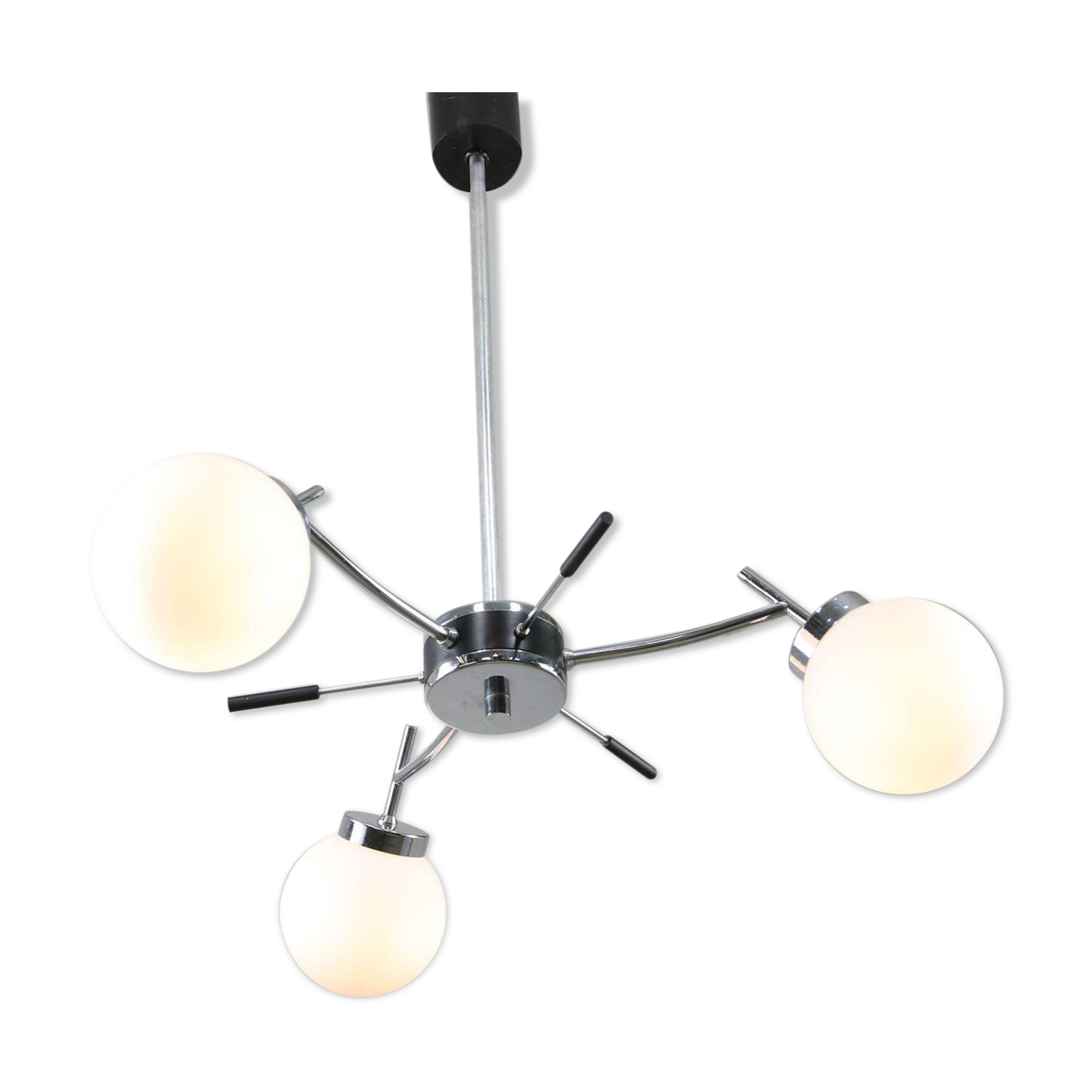 Mid-Century Italian Chrome and Opaline Chandelier