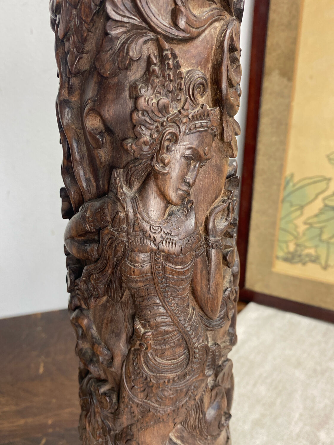 Carved wooden Balinese lamp base