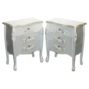 Baroque Grey Silver 3-Drawer Bedside Tables, Set of 2