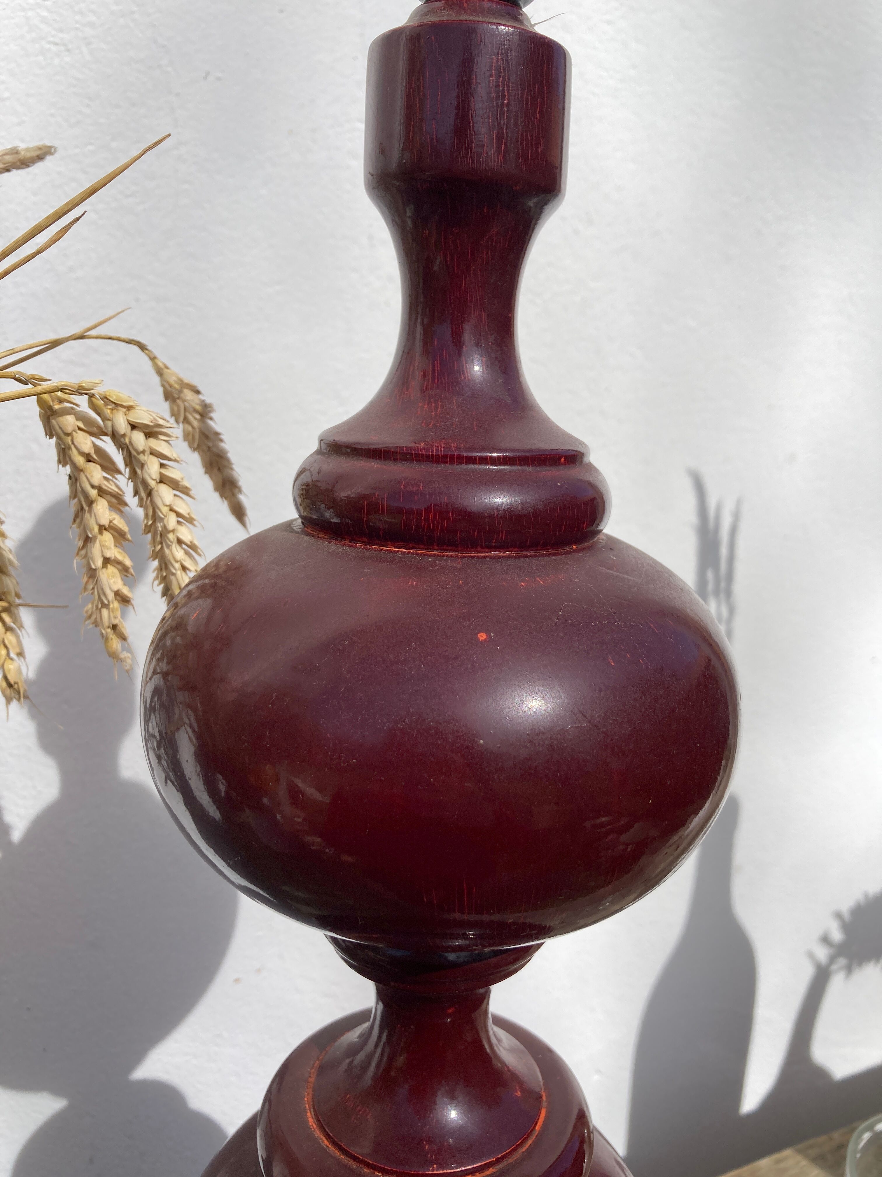 Large 1970 wooden lamp foot turned plum