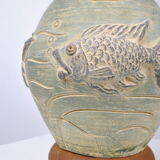 Ceramic lamp decorated fish in relief circa 1970