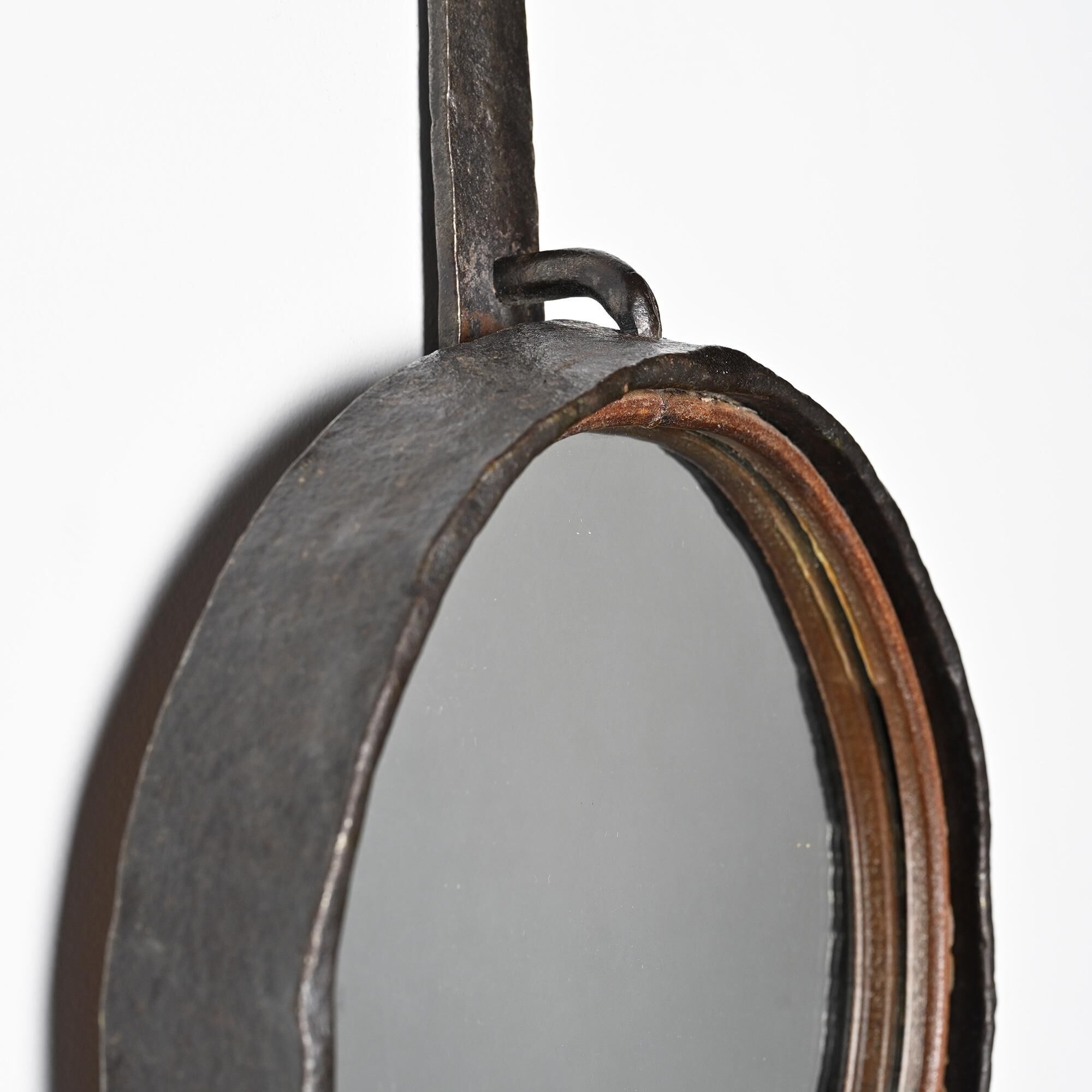 Wrought iron mirror by Léopold Gest, France, circa 1970.