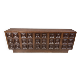 Graphical wengé brutalist credenza, 1970s