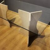 Travertine and glass dining table
