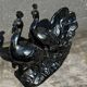 Centerpiece Pair of Peacocks Ceramic Vallauris Iridescent Anthracite Grey