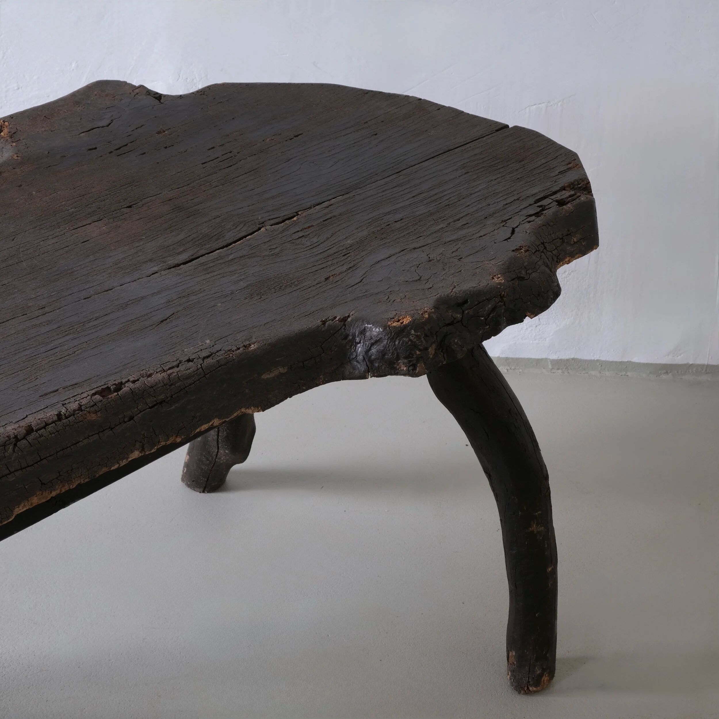 Wabi-sabi rustic dark wood side table | Belgium | Vintage