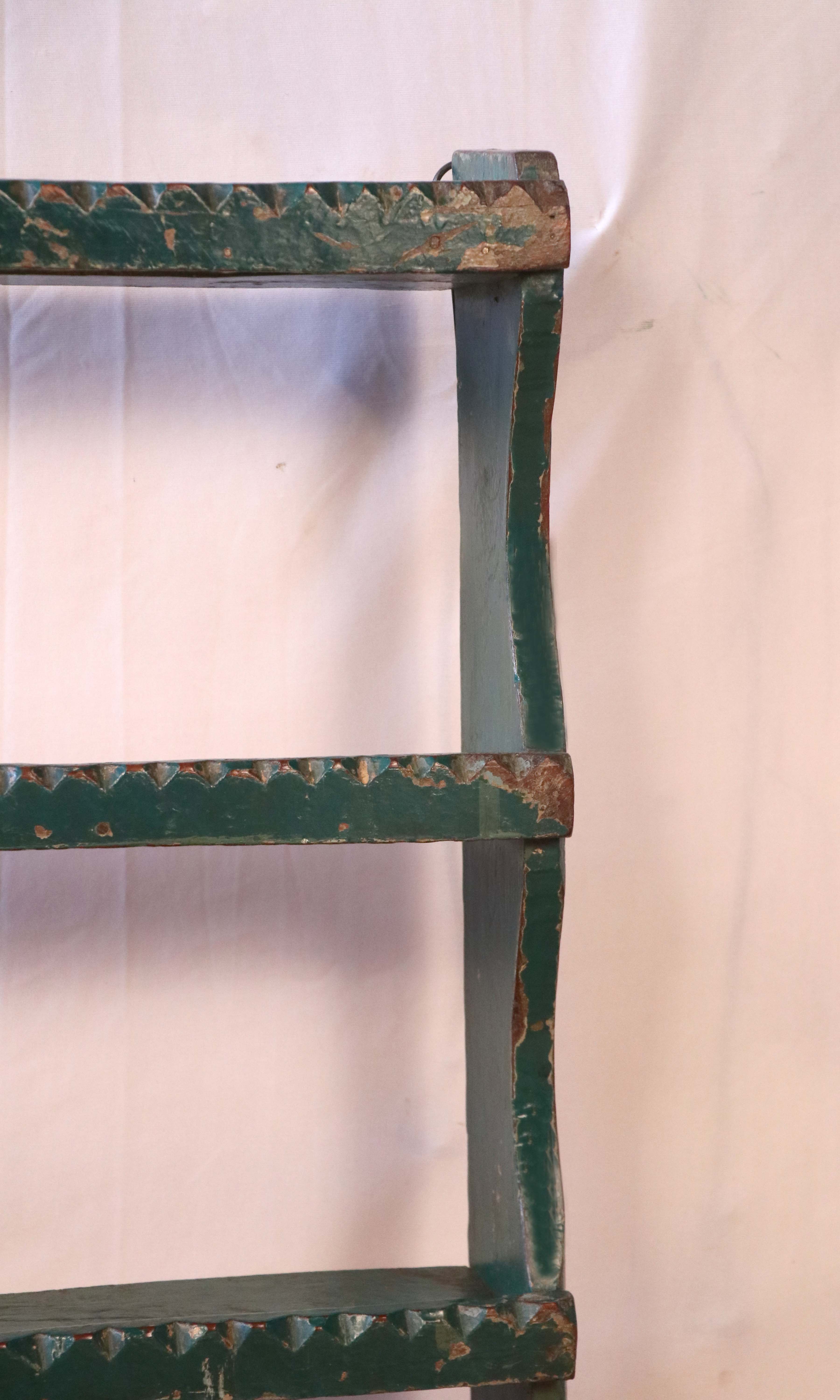 Old burmese teak wall shelf original blue patina