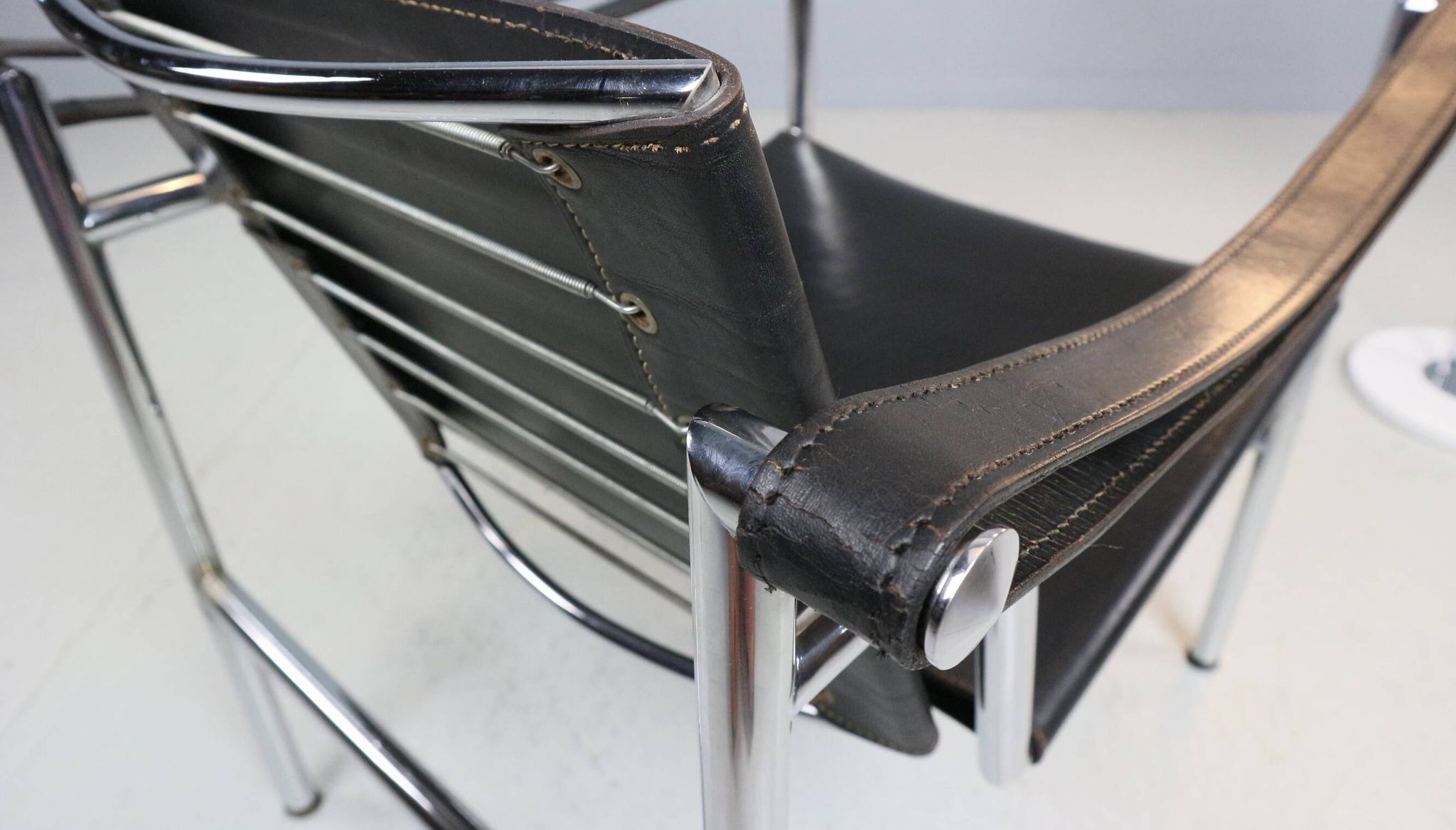 Le Corbusier Vintage Black Leather Armchair Model- LC1 for Cassina, 1970s
