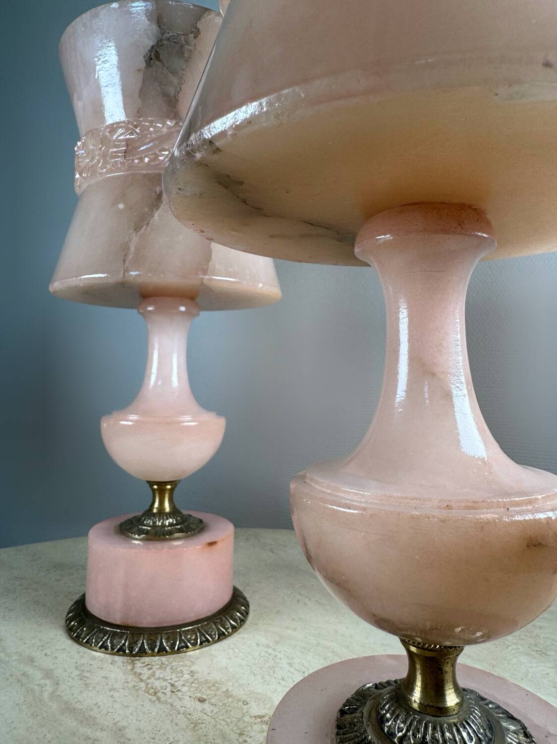 Lampes en albâtre rose années 60 (X2)