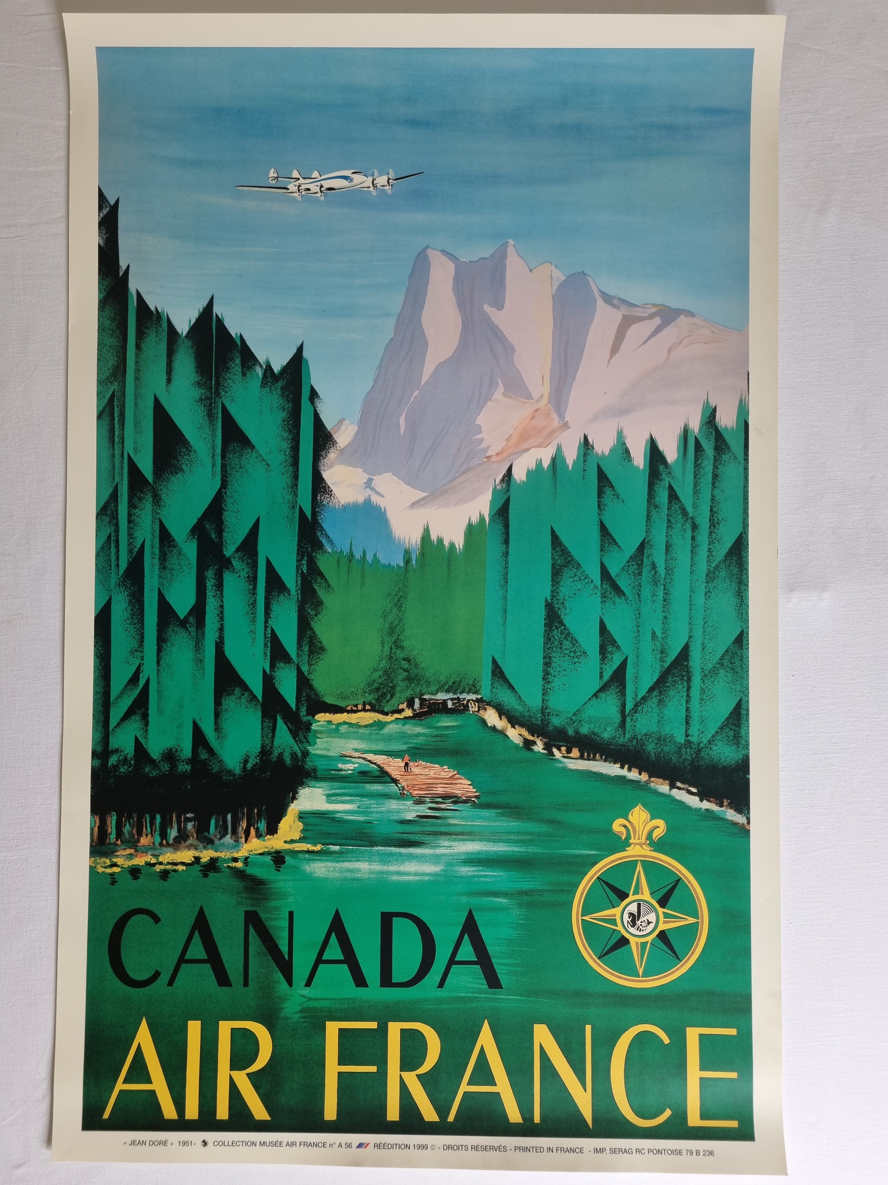 Affiche "Canada Air France", réédition lithographique vintage de 1999 d'après Jean Doré