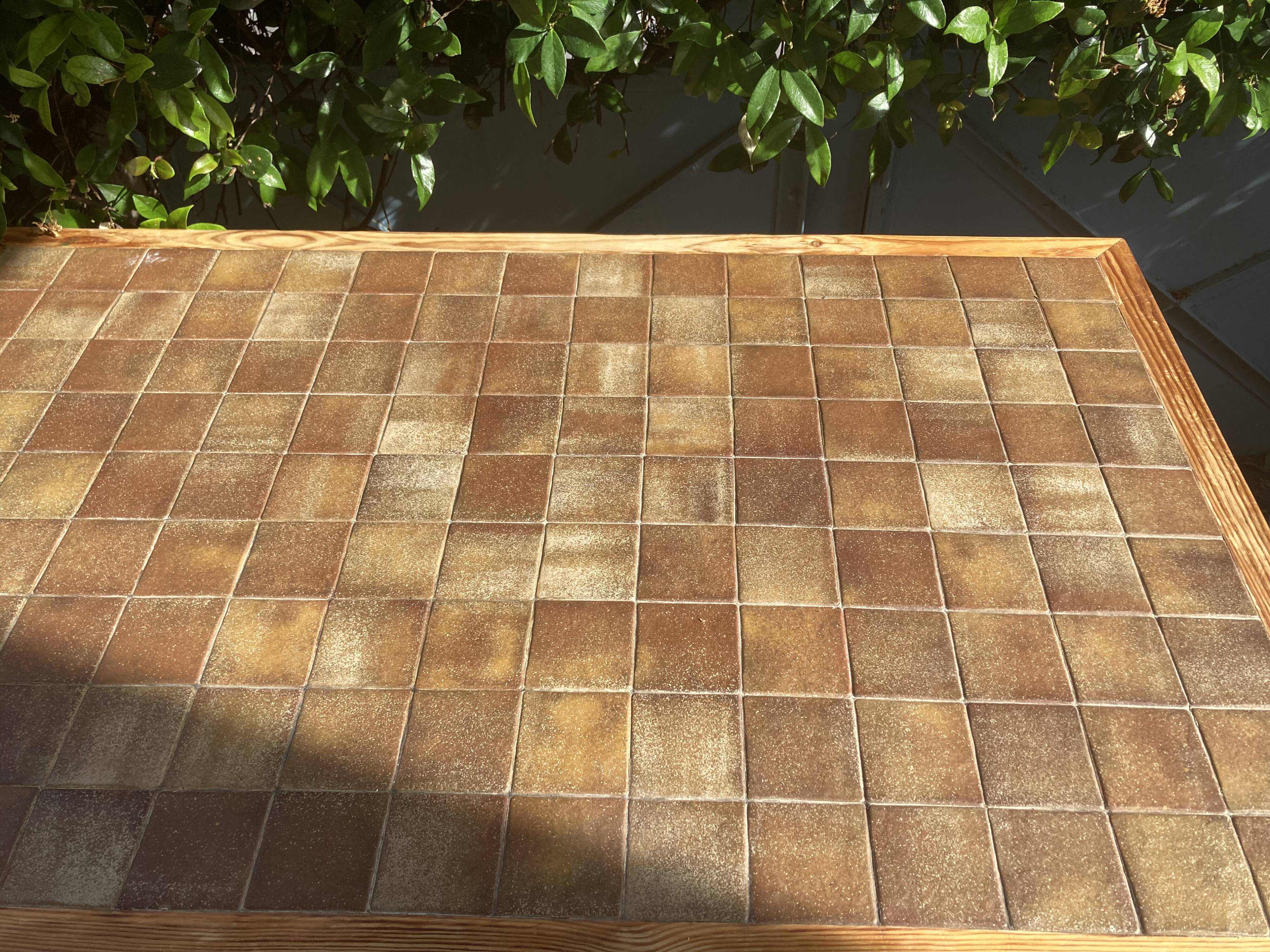 Pine and brown ceramic table, 1960s