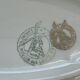 Antique oval plate Moulin des Loups Orchies – grey and gold floral decoration