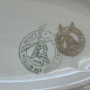 Antique oval plate Moulin des Loups Orchies – grey and gold floral decoration