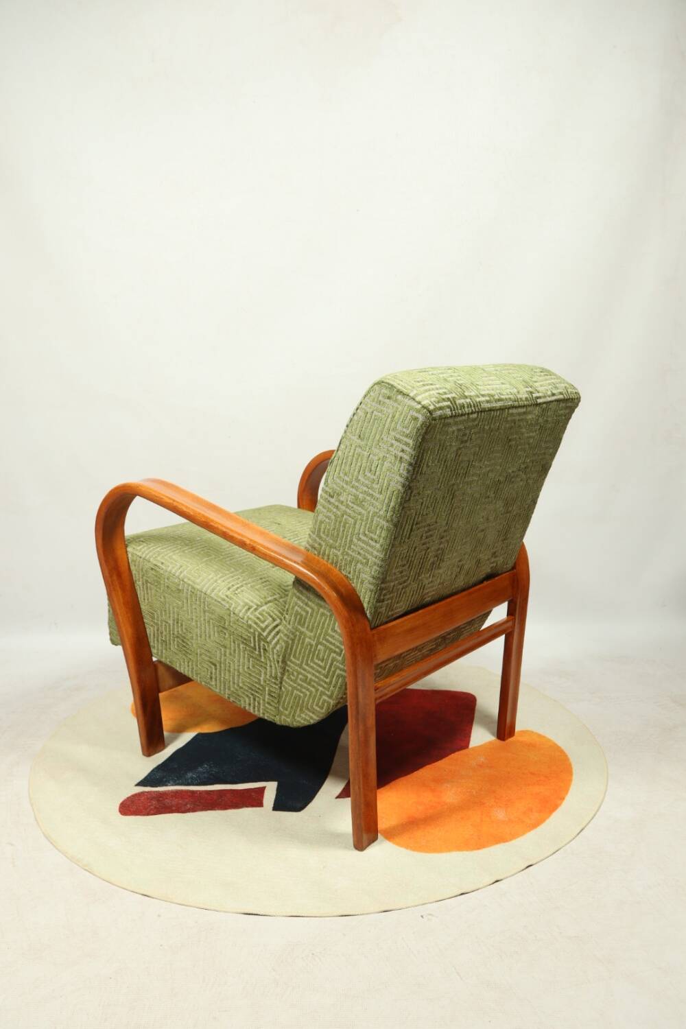 Art Deco armchair in green geometric jacquard by Kropacek Kozelek 1950
