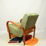 Fauteuil Art déco en jacquard géométrique vert par Kropacek Kozelek 1950