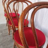 Set of 6 Vintage Bentwood Dining Chairs Set: 1970s , Red Uphols
