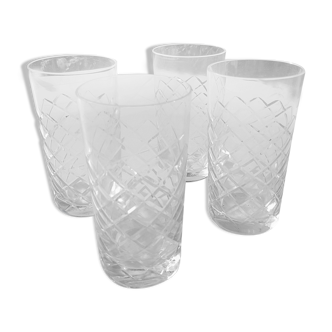 4 engraved orange glasses in the 1960s